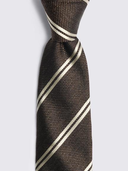 Moss Silk Stripe Tie, Dark Brown/White, Dark Brown/White