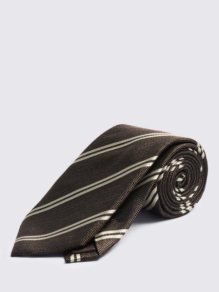 Moss Silk Stripe Tie, Dark Brown/White - view 2, Dark Brown/White