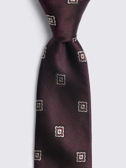 Moss Silk Medallion Tie, Burgundy Red, Burgundy Red