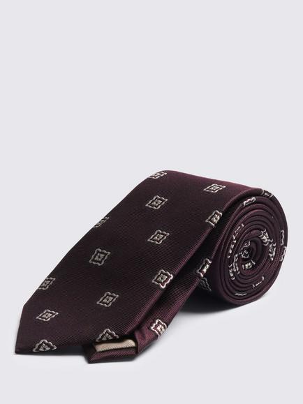 Moss Silk Medallion Tie, Burgundy Red - view 2, Burgundy Red