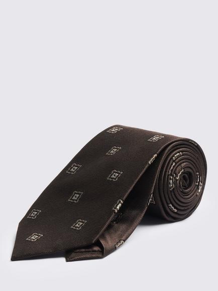 Moss Silk Medallion Tie, Dark Brown - view 2, Dark Brown