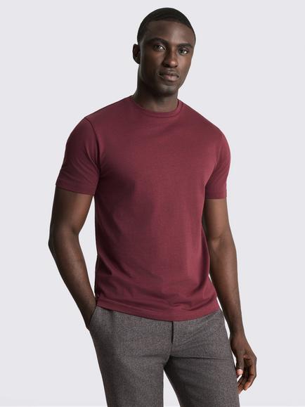 Moss Cotton Crew-Neck T-Shirt, Burgundy Red, Burgundy Red