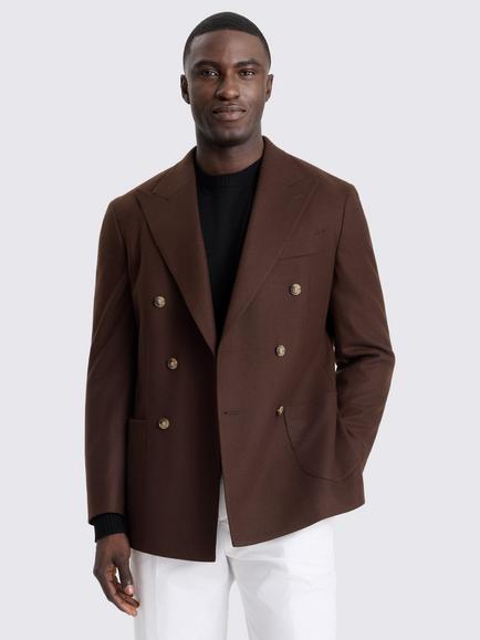 Moss Wool Blend Double Breasted Jacket, Dark Chestnut Brown, Dark Chestnut Brown