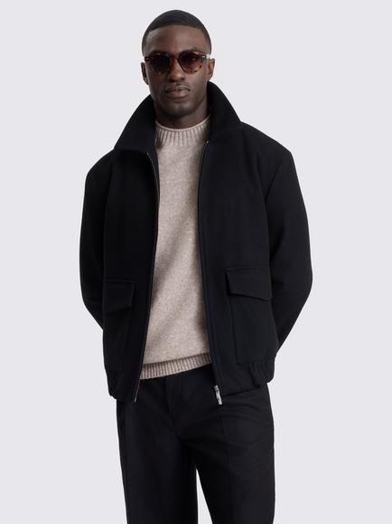 Moss Wool Blend Blouson Jacket, Black, Black