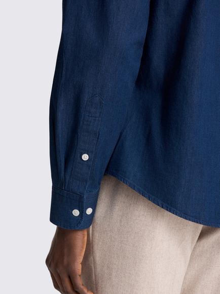 Moss Cotton Denim Shirt, Dark Blue - view 2, Dark Blue