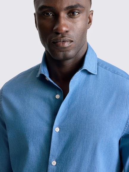 Moss Cotton Denim Shirt, Light Blue - view 2, Light Blue