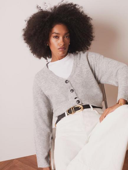 Mint Velvet V-Neck Knit Cardigan, Grey, Grey