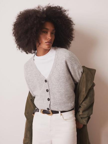 Mint Velvet V-Neck Knit Cardigan, Grey - view 2, Grey