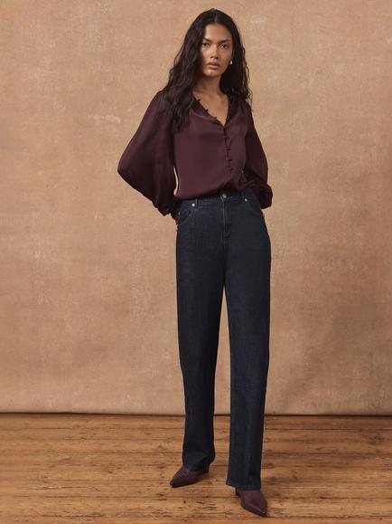 Mint Velvet Mid Rise 90s Straight Leg Jeans, Blue Navy - view 2, Blue Navy
