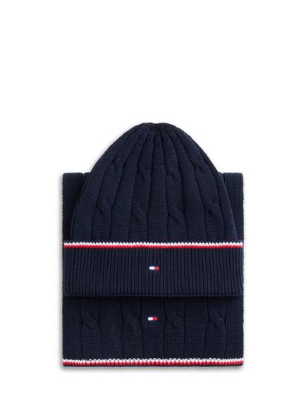 Tommy Hilfiger Kids' Cotton Cable Knit Hat and Scarf Set, Blue, Blue