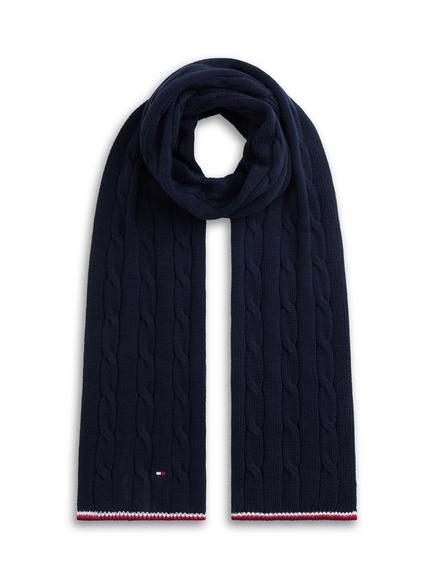 Tommy Hilfiger Kids' Cotton Cable Knit Hat and Scarf Set, Blue - view 2, Blue
