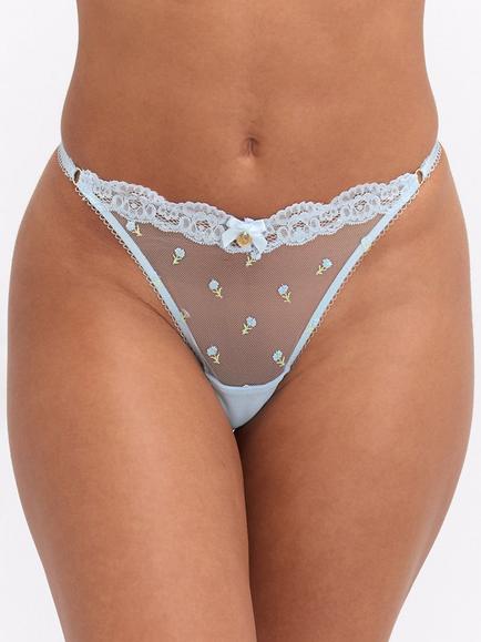 Boux Avenue Delilah Embroidered Mesh Thong, Light Blue, Light Blue