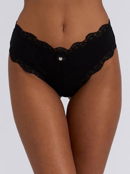 Boux Avenue Tatiana Lace Trim Brazilian Knickers, Pack of 3, Black, Black