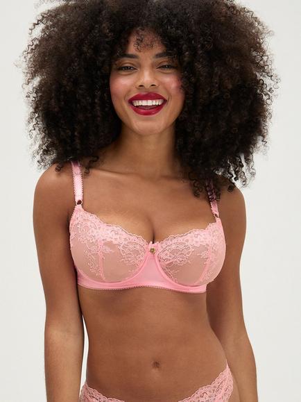Boux Avenue Elsbeth Sheer Floral Lace Balconette Bra, Rose Pink, Rose Pink