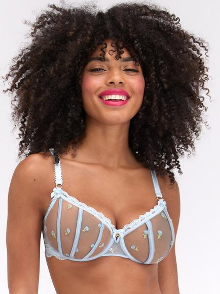 Boux Avenue Delilah Embroidered Underwired Balconette Bra, Light Blue, Light Blue