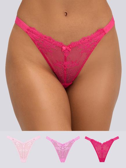 Boux Avenue Fran Lace Thong, Pack of 3, Pink