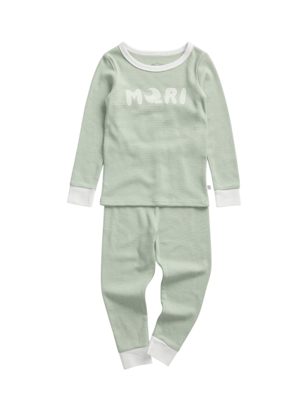 MORI Kids' Long Sleeve Stripe Pyjama Set, Green, Green