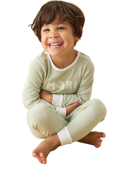 MORI Kids' Long Sleeve Stripe Pyjama Set, Green - view 2, Green