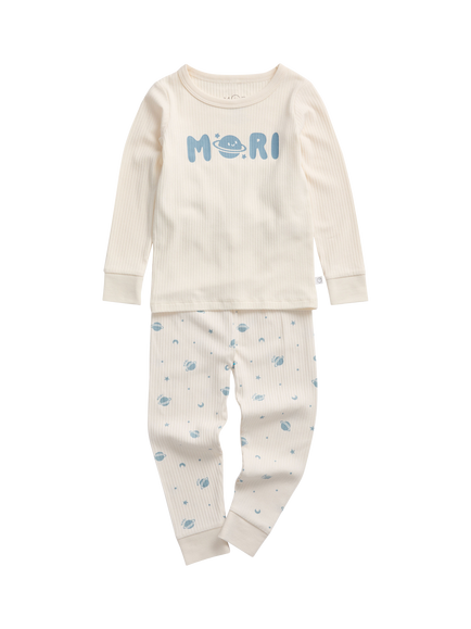 MORI Kids' Long Sleeve Space Print Pyjama Set, Cream, Cream