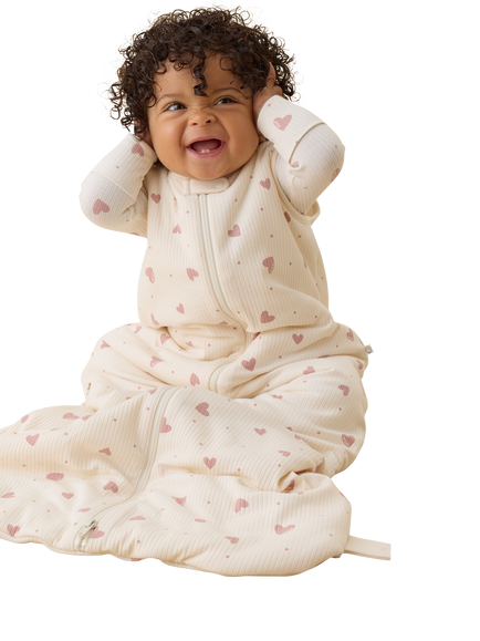 MORI Baby Heart Print Sleeping Bag, Cream - view 2, Cream