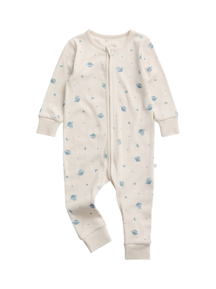 MORI Baby Ribbed Clever Zip Sleepsuit, Space Print, Space Print