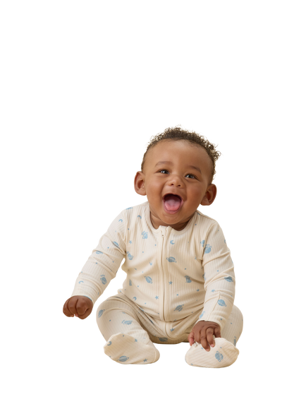 MORI Baby Ribbed Clever Zip Sleepsuit, Space Print - view 2, Space Print
