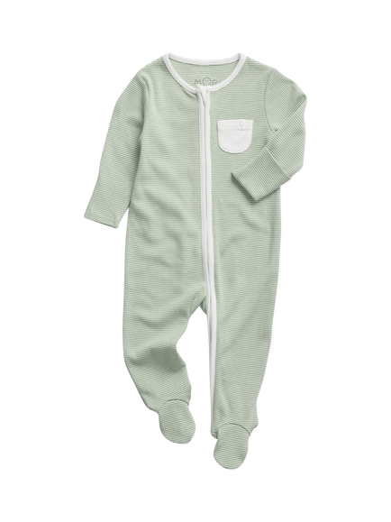 MORI Baby Bamboo Blend Sleepsuit, Green Stripe, Green Stripe