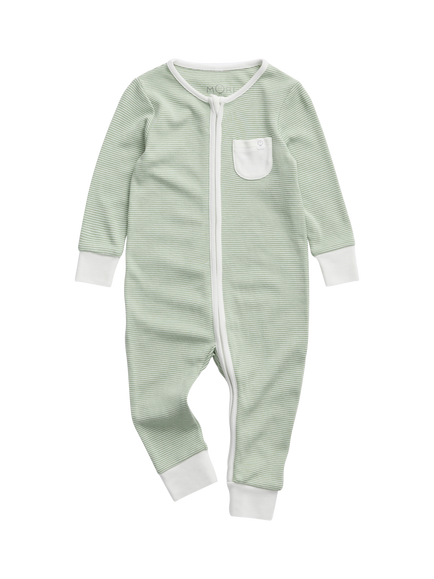 MORI Baby Bamboo Blend Sleepsuit, Green Stripe - view 2, Green Stripe