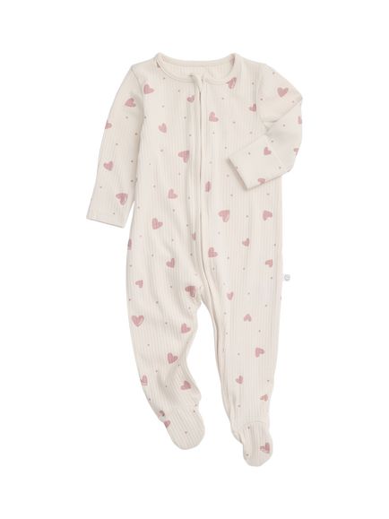 MORI Baby Ribbed Clever Zip Sleepsuit, Hearts Print, Hearts Print