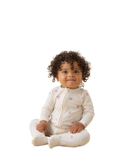 MORI Baby Ribbed Clever Zip Sleepsuit, Hearts Print - view 2, Hearts Print