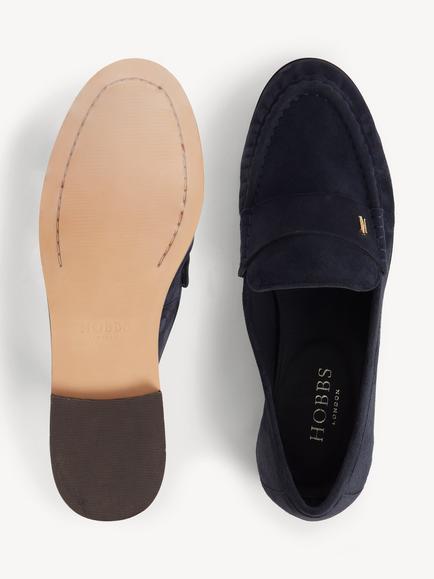 Hobbs Simone Suede Penny Loafers, Blue - view 2, Blue