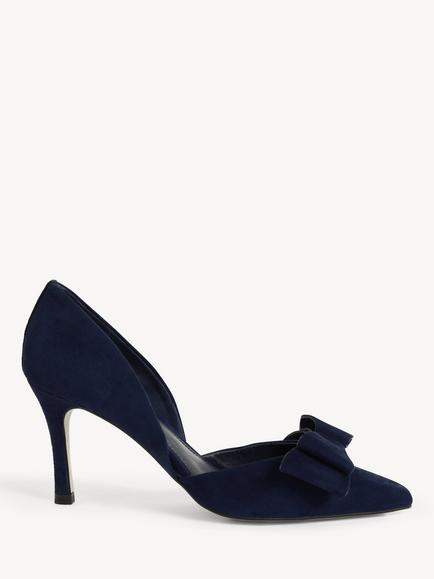 Hobbs Elva Bow Suede Court Shoes, Midnight Navy, Midnight Navy