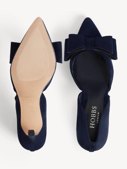 Hobbs Elva Bow Suede Court Shoes, Midnight Navy - view 2, Midnight Navy