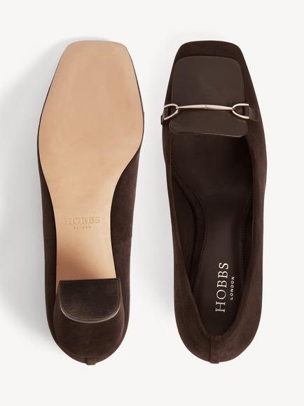 Hobbs Jaida Suede Block Heel Courts, Alder Brown - view 2, Alder Brown