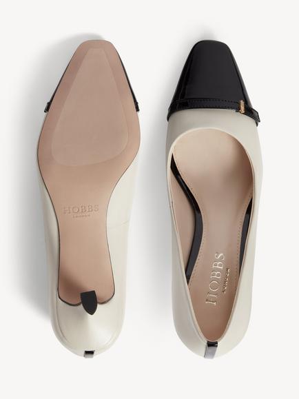 Hobbs Marla Leather Kitten Heel Court Shoes, Ivory/Black - view 2, Ivory/Black
