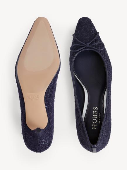 Hobbs Victoria Sequin Tweed Kitten Heel Court Shoes, Midnight Navy - view 2, Midnight Navy