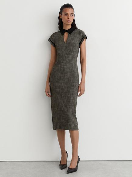 Reiss Ava Collared Fitted Cap Sleeve Midi Dress, Grey, Grey