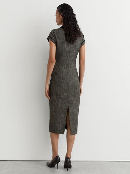 Reiss Ava Collared Fitted Cap Sleeve Midi Dress, Grey - view 2, Grey