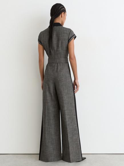Reiss Bella Collared Cap Sleeve Wide Leg Belted Jumpsuit, Grey - view 2, Grey