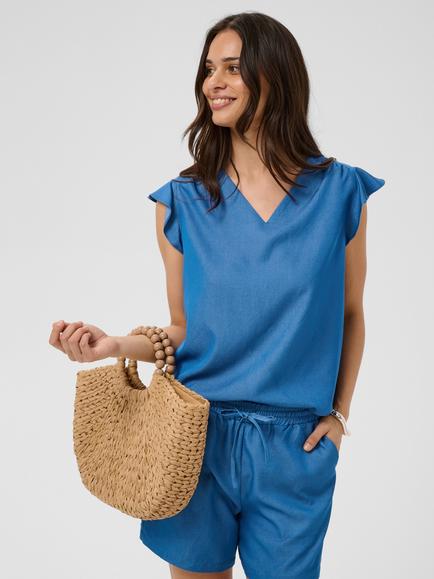 KAFFE Annaline Blouse, Blue Chambray, Blue Chambray