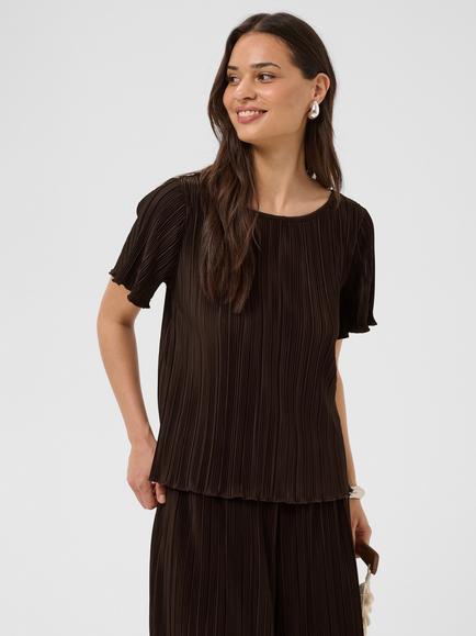KAFFE Ines Plisse Top, Coffee Bean, Coffee Bean