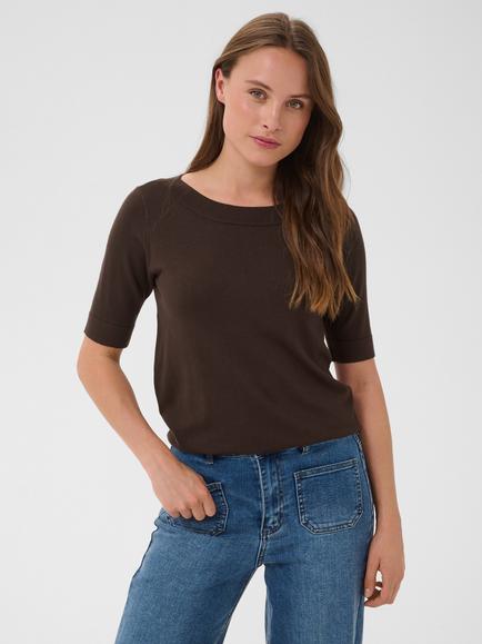 KAFFE Lizza Boat Neck T-Shirt, Coffee Bean, Coffee Bean