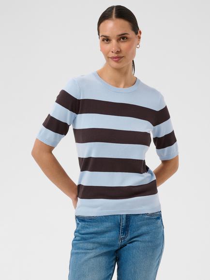 KAFFE Lizza Striped Jumper, Blue/Brown, Blue Fog/Brown