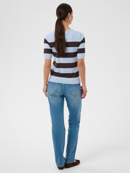 KAFFE Lizza Striped Jumper, Blue/Brown - view 2, Blue Fog/Brown