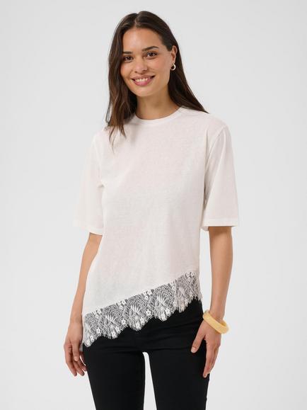 KAFFE Melis Lace Trim Top, Chalk, Chalk