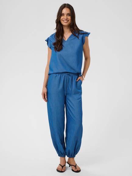 KAFFE Annaline Tapered Trousers, Blue Chambray - view 2, Blue Chambray