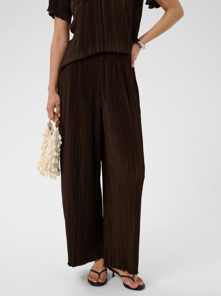 KAFFE Ines Plisse Trousers, Coffee Bean, Coffee Bean