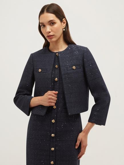 Hobbs Bria Sequin Tweed Jacket, Blue, Blue