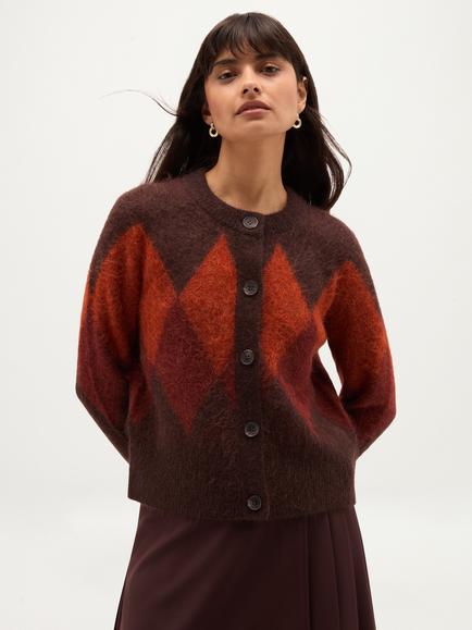 Hobbs Izzy Argyle Cardigan, Brown, Brown