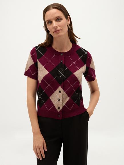 Hobbs Livi Argyle Wool Rich Cardigan, Purple, Purple